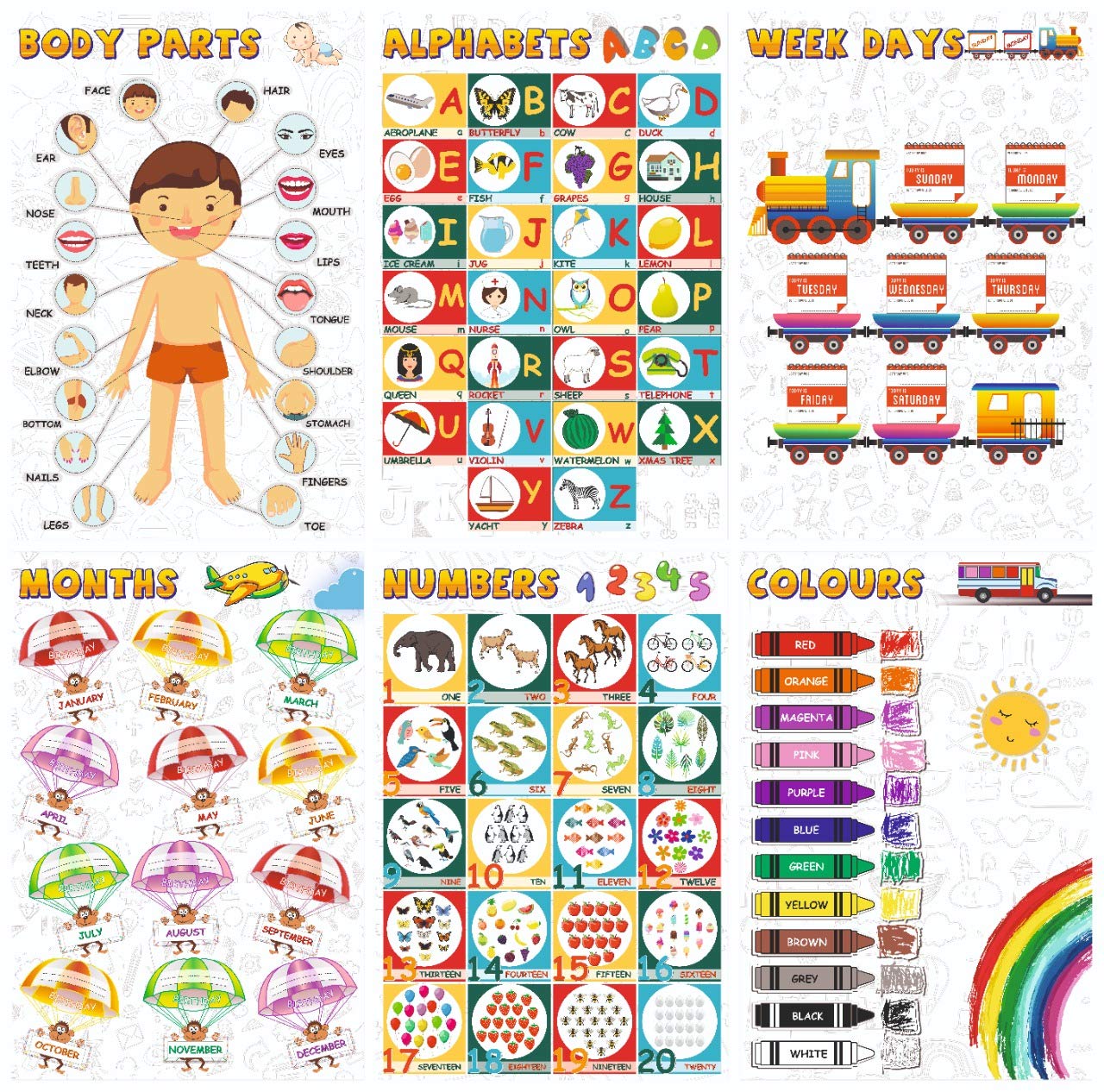 Buy Online Vantagekart Alphabets Numbers Weekdays Colours Months Body Parts Educational Charts