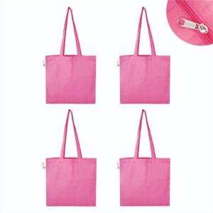 Pink Plain canvas bag with zip